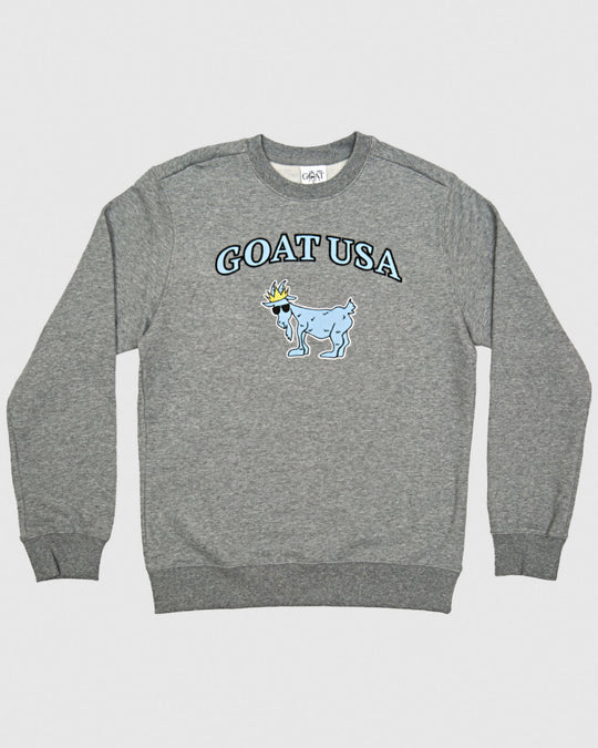 (Front)Gray crewneck with big goat graphic#color_gray