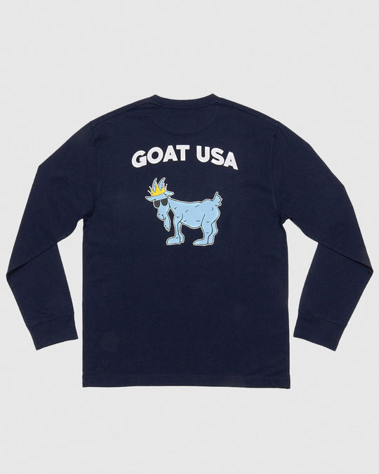 (Back)Navy long sleeve with big goat graphic#color_navy