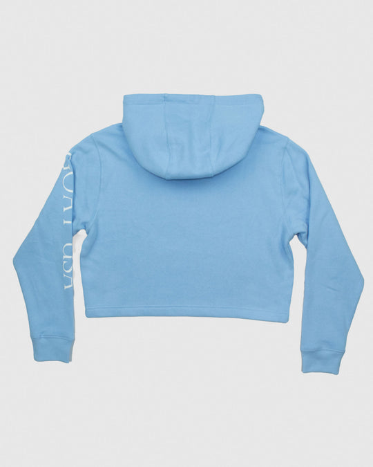 Back of carolina blue Women's OG Cropped Hooded Sweatshirt#color_carolina-blue