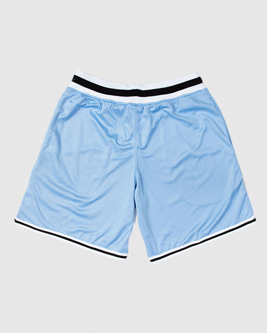 Back of carolina blue mesh shorts with black and white waistband#color_carolina-blue