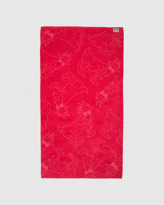 Red beach towel with salmon-colored goats#color_salmon