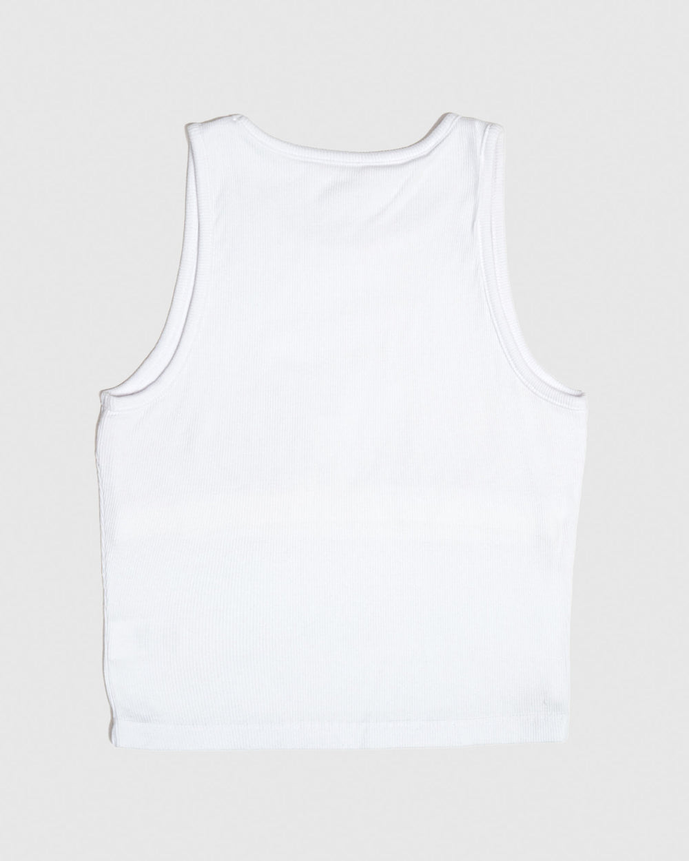 Back of white women's cut tank top#color_white