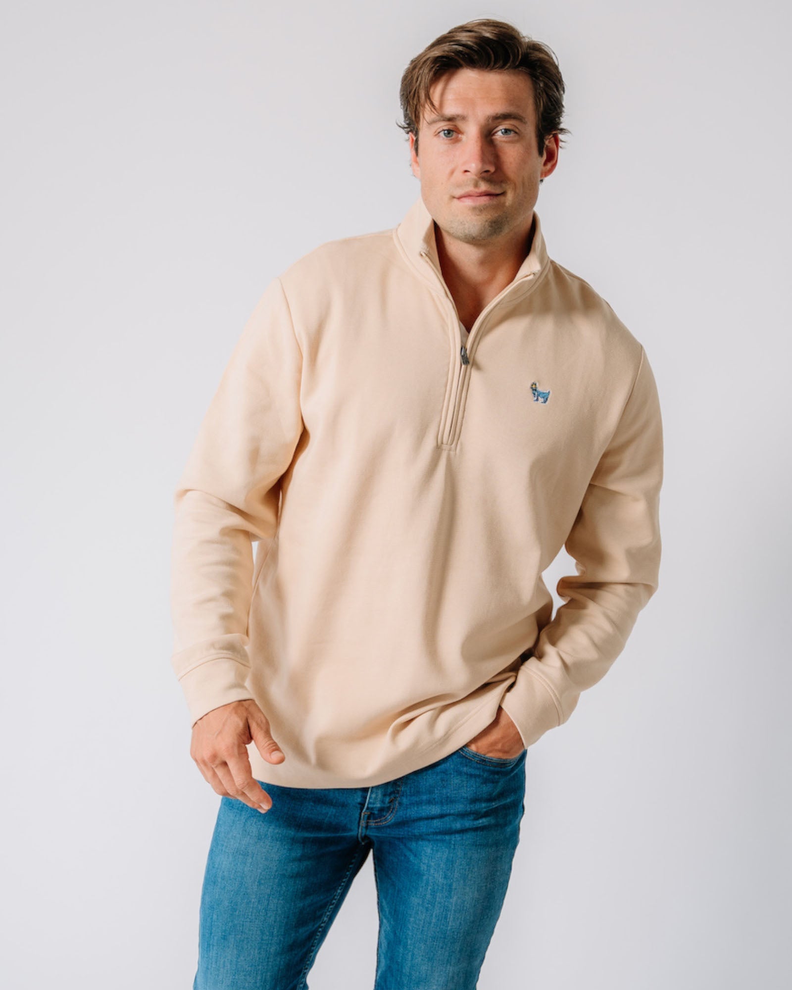 quarter zip over dress shirt OG Roosevelt Men's 1/4 Zip Carolina Blue / Adult Small