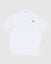 White polo with subtle gray golf design and golf goat
