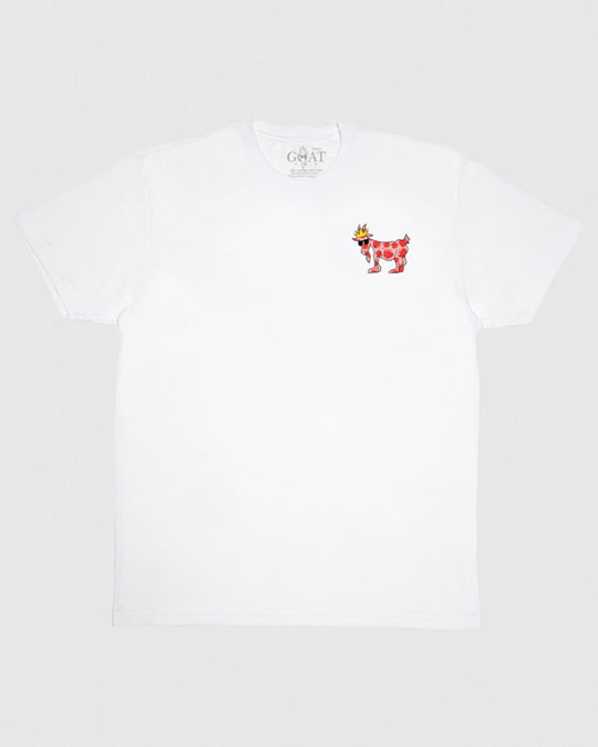(Front)White T-Shirt with left chest apple goat graphic