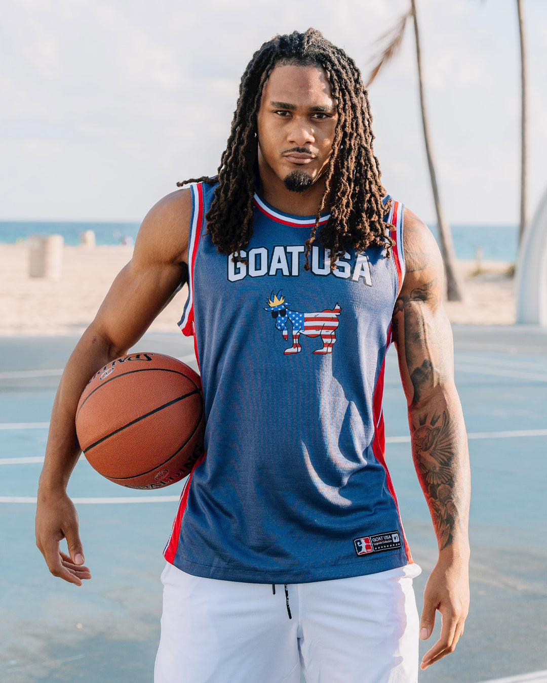 Model wearing Freedom All Star Basketball Jersey