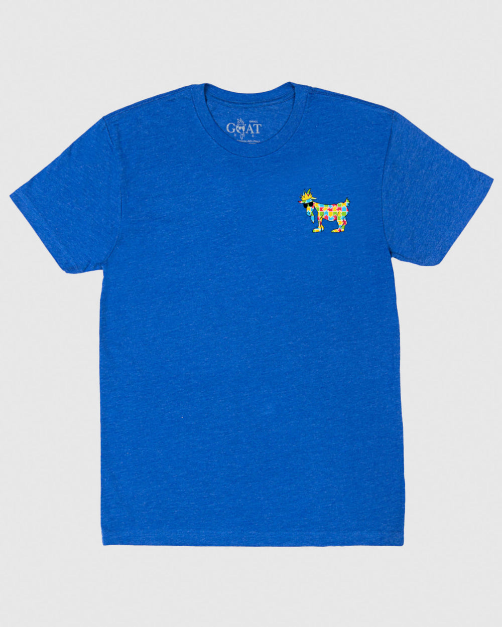 (Front)Royal T-Shirt with left chest Autism Awareness goat graphic