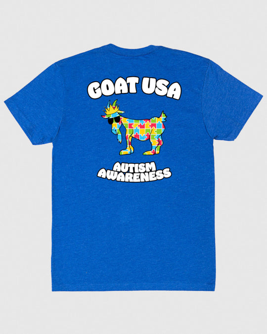 (Back)Royal T-Shirt with Autism Awareness goat graphic