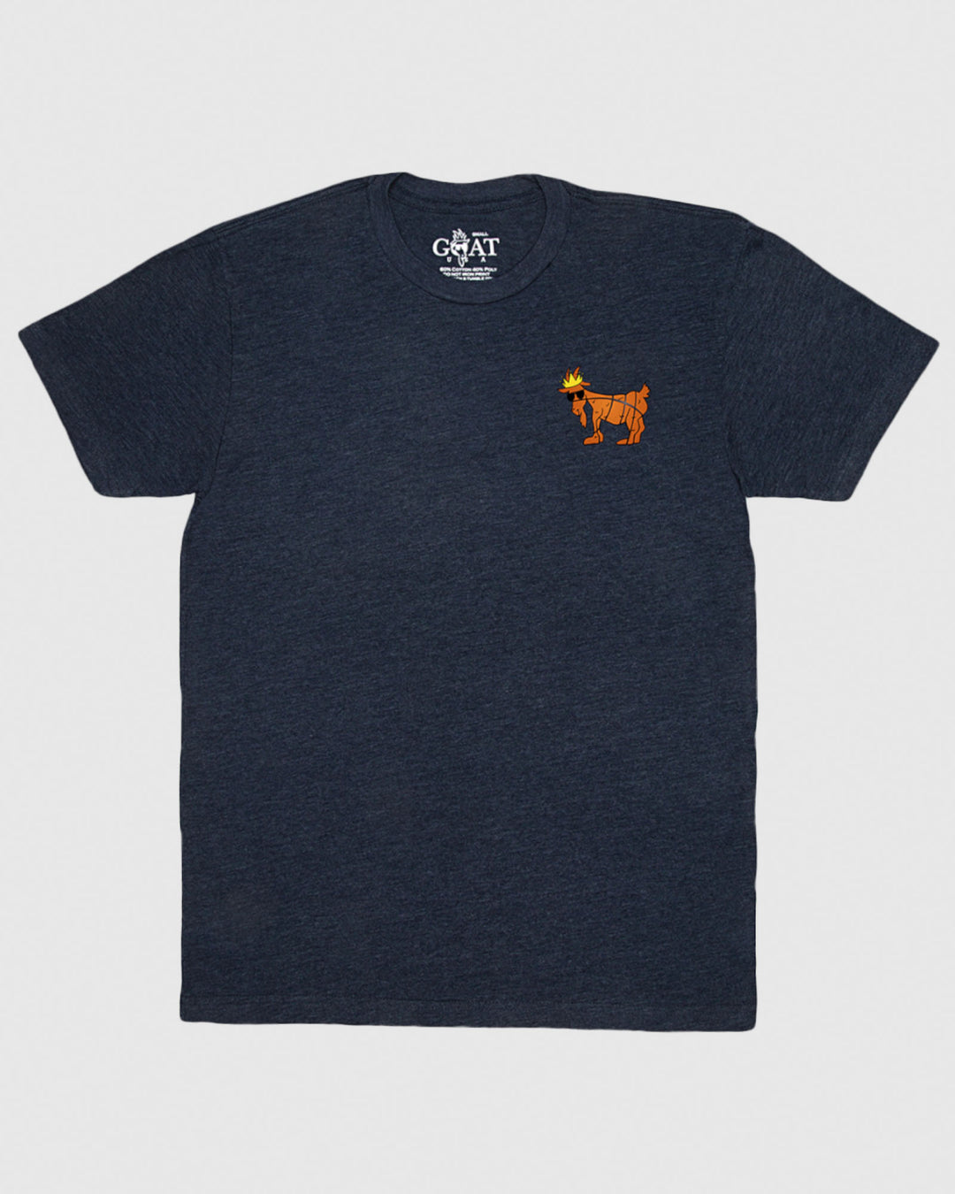 (Front)Navy t-shirt with left chest basketball goat graphic