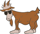 A cartoon-style brown goat wearing sunglasses and a small horned hat, shown on a plain white background.