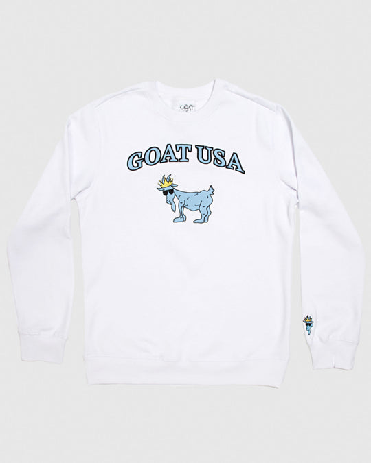 (Front)White crewneck with big goat graphic#color_white