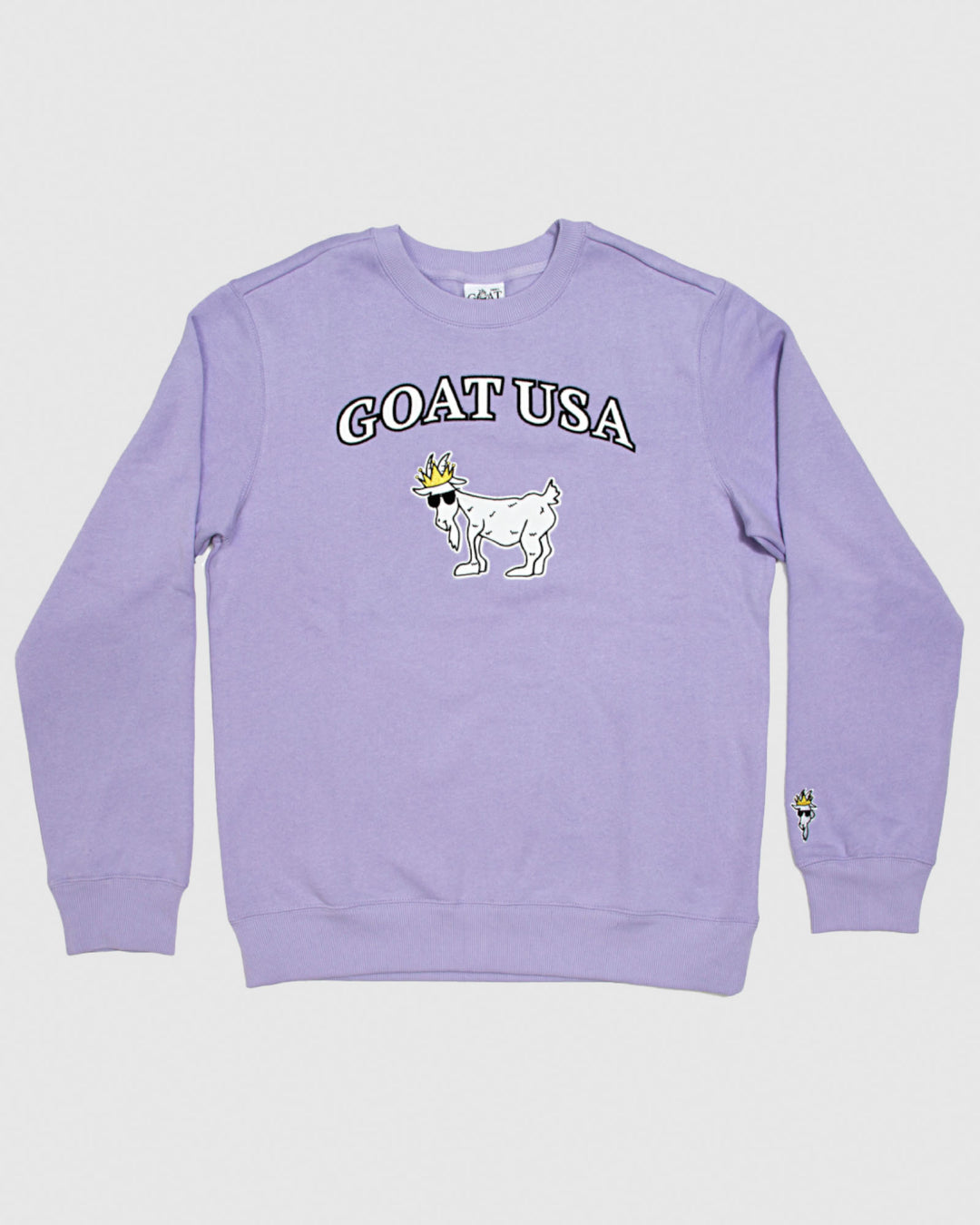 (Front)Lavender crewneck with big goat graphic#color_lavender