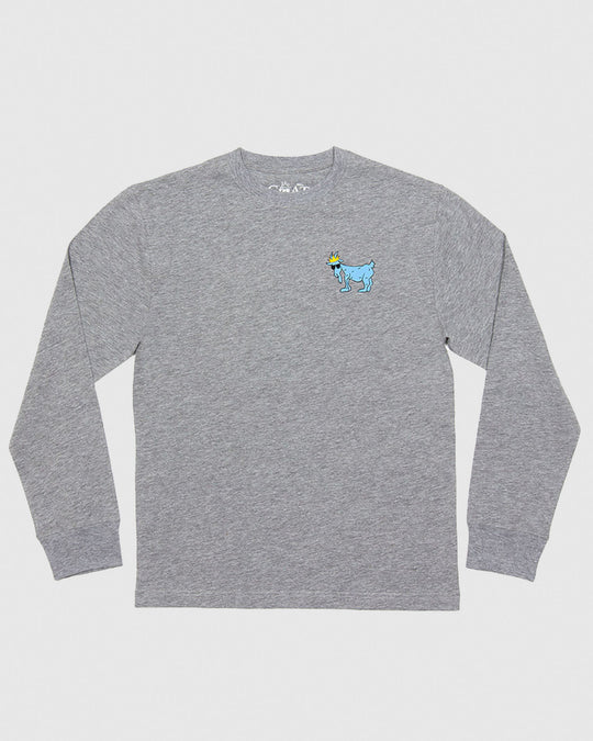 (Front)Gray long sleeve with blue goat logo#color_gray