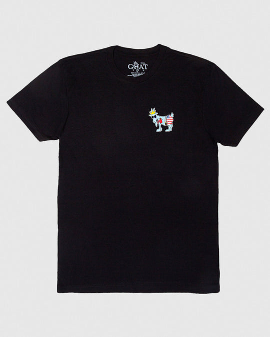 (Front)Black t-shirt with boxer goat graphic