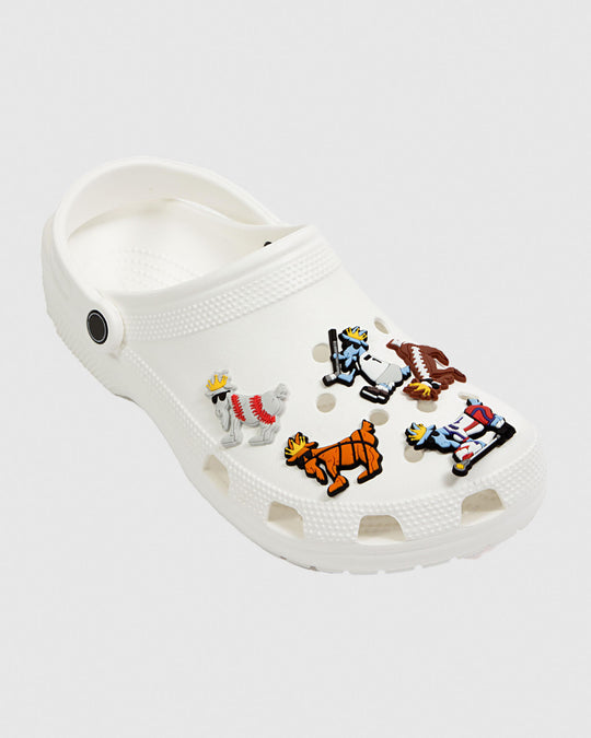 White clog with sports-inspired shoe charms#style_sports