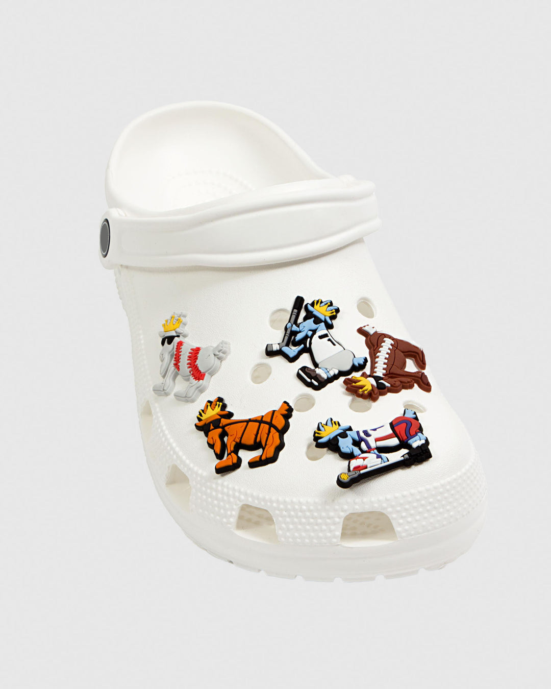 White clog with sports-inspired shoe charms#style_sports