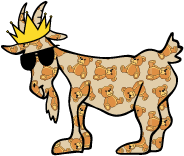 Cartoon goat with a crown and sunglasses on a white background