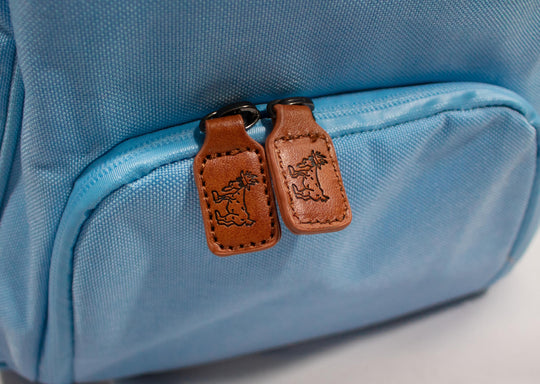 Close up of zippers on carolina blue OG Duffel Bag#color_carolina-blue