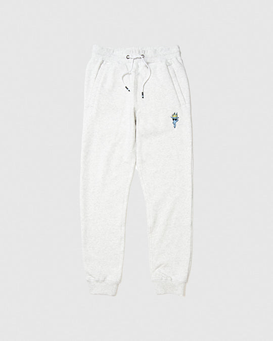 Front of heather white OG Fleece Joggers#color_heather-white