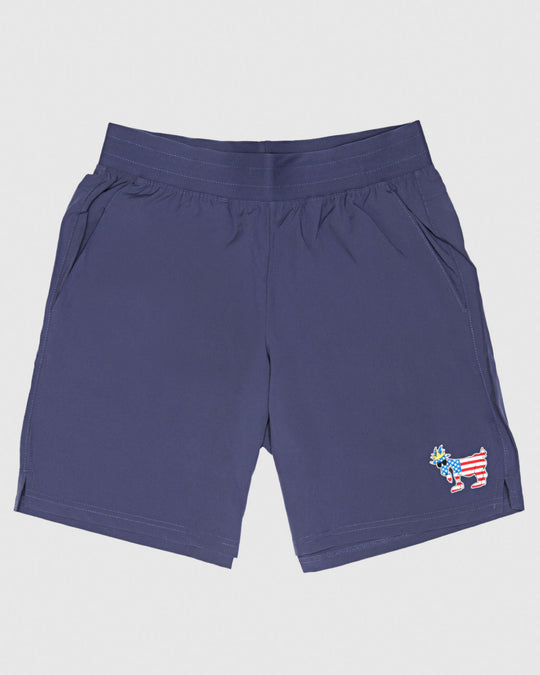 Navy athletic shorts with freedom goat logo#color_navy