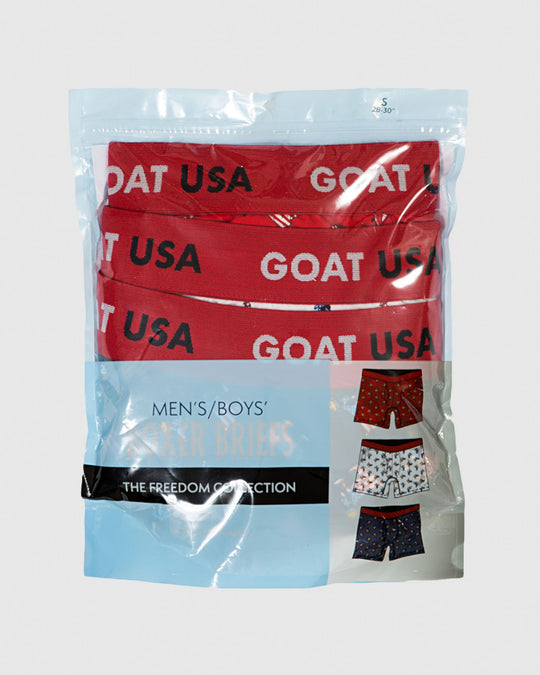 Freedom Men's Boxer Briefs (3-Pack) Red/ White/ Navy in packaging