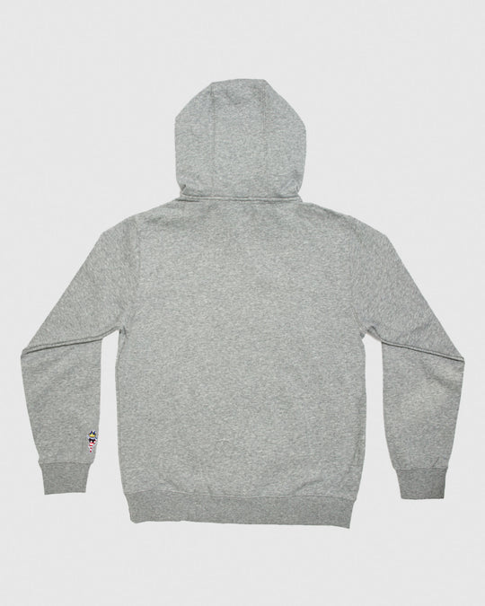 Back of gray Freedom Hooded Sweatshirt#color_gray