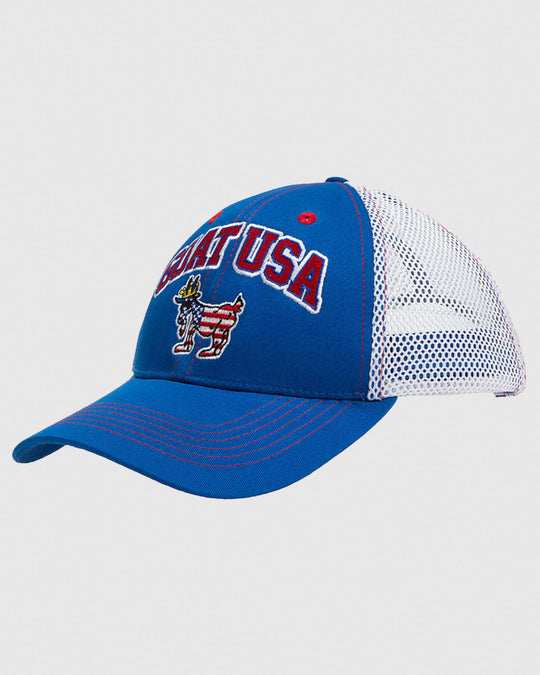 Side view of royal Freedom Trucker Hat#color_royal