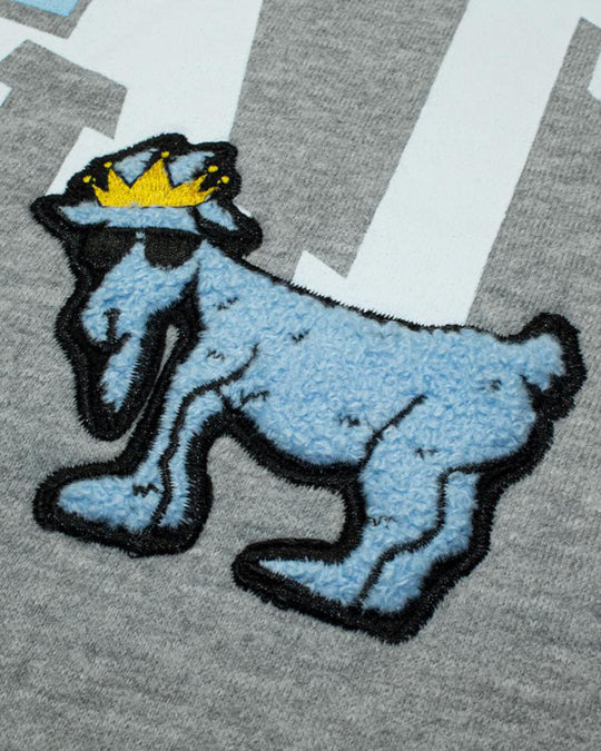 Close up of fuzzy goat patch