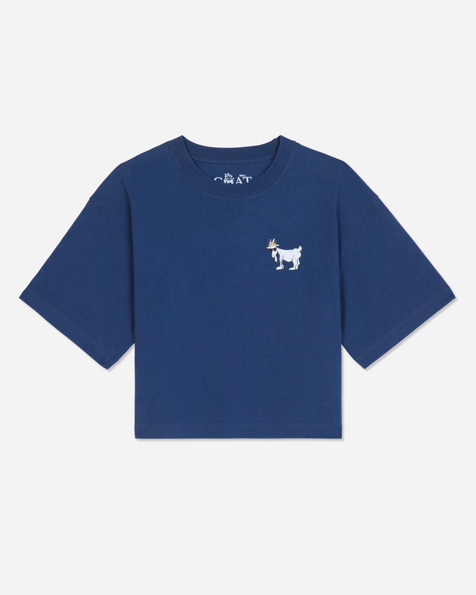 Blue oversized crop top with white goat design#color_moonlite-ocean
