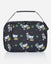 Front of black lunchbox with money goat design