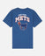 A blue short-sleeve t-shirt with the back graphic featuring the text 'NEW YORK METS' in white and orange, above the New York Mets goat logo, shown on a light gray background.#color_moonlite-ocean