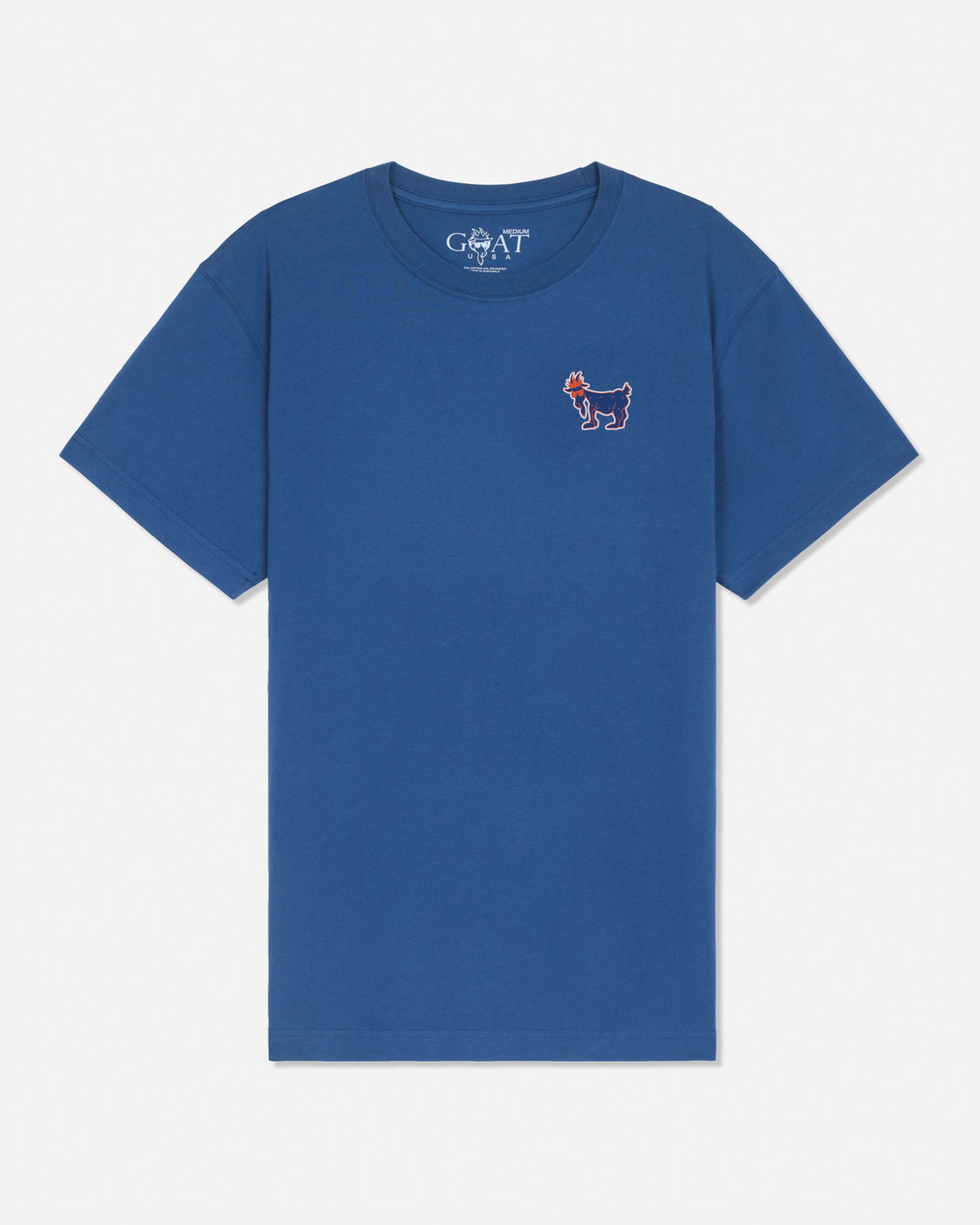 A blue tee with a left chest blue and orange goat#color_moonlite-ocean
