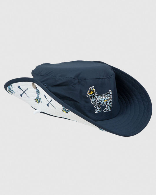 Navy Lacrosse Bucket Hat with flaps up