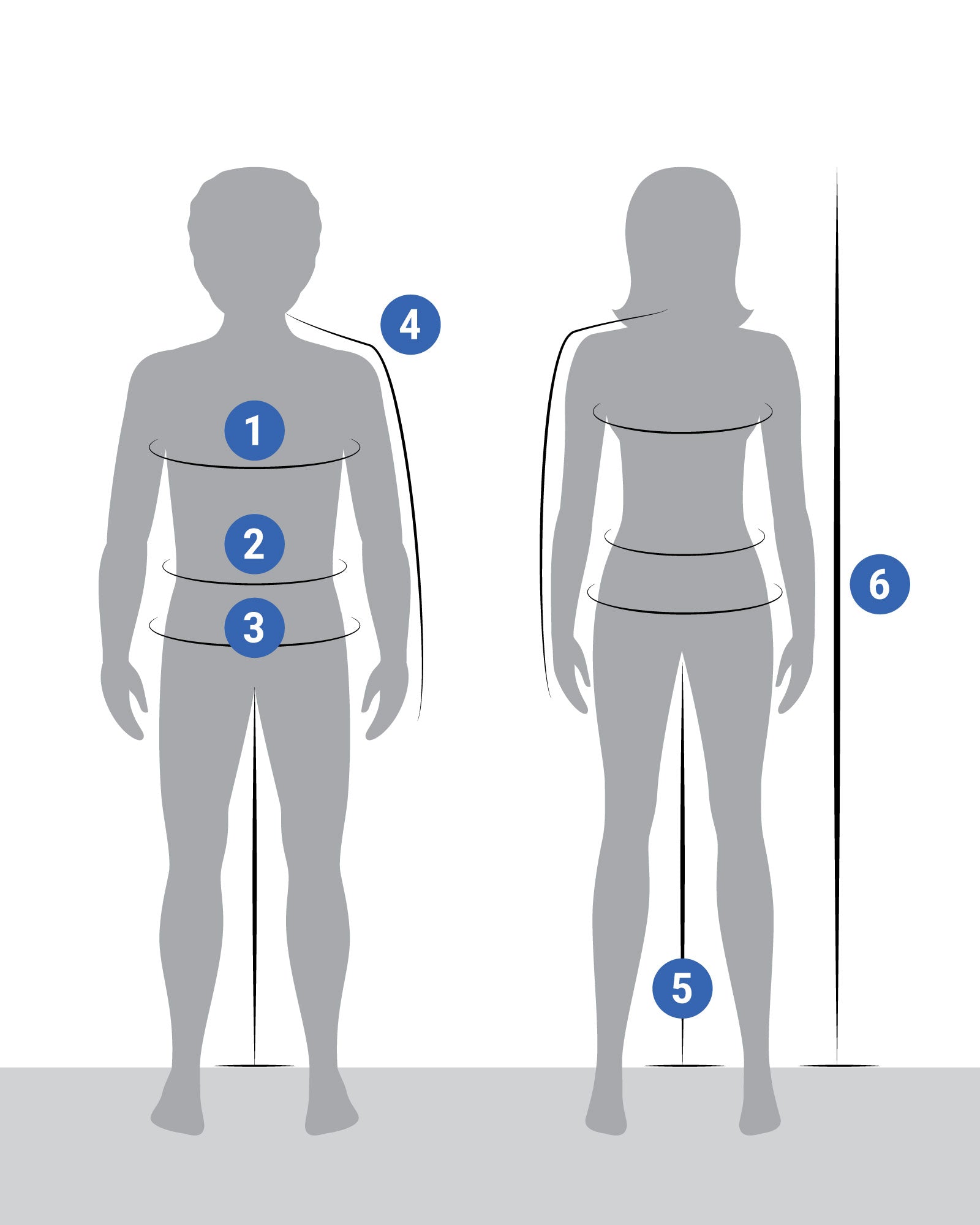 Diagram of body measurements on a gray silhouette