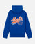 A royal blue pullover hoodie shown from the back, featuring a large orange and white 'Mets' script logo and 'GOAT USA' text.
