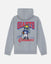 A heather gray hoodie shown from the back, featuring a large graphic print with the word 'GIANTS' in red and blue, a cartoon football player mascot, and the text 'Built on Greatness' and 'GOAT USA'.