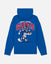 A royal blue hoodie shown from the back, featuring a large graphic of a cartoon New York Giants football player beneath the words 'NEW YORK GIANTS' in red and white.