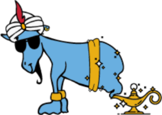 Cartoon goat in a turban with a lamp on a white background
