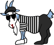 Cartoon goat wearing sunglasses and a striped shirt.
