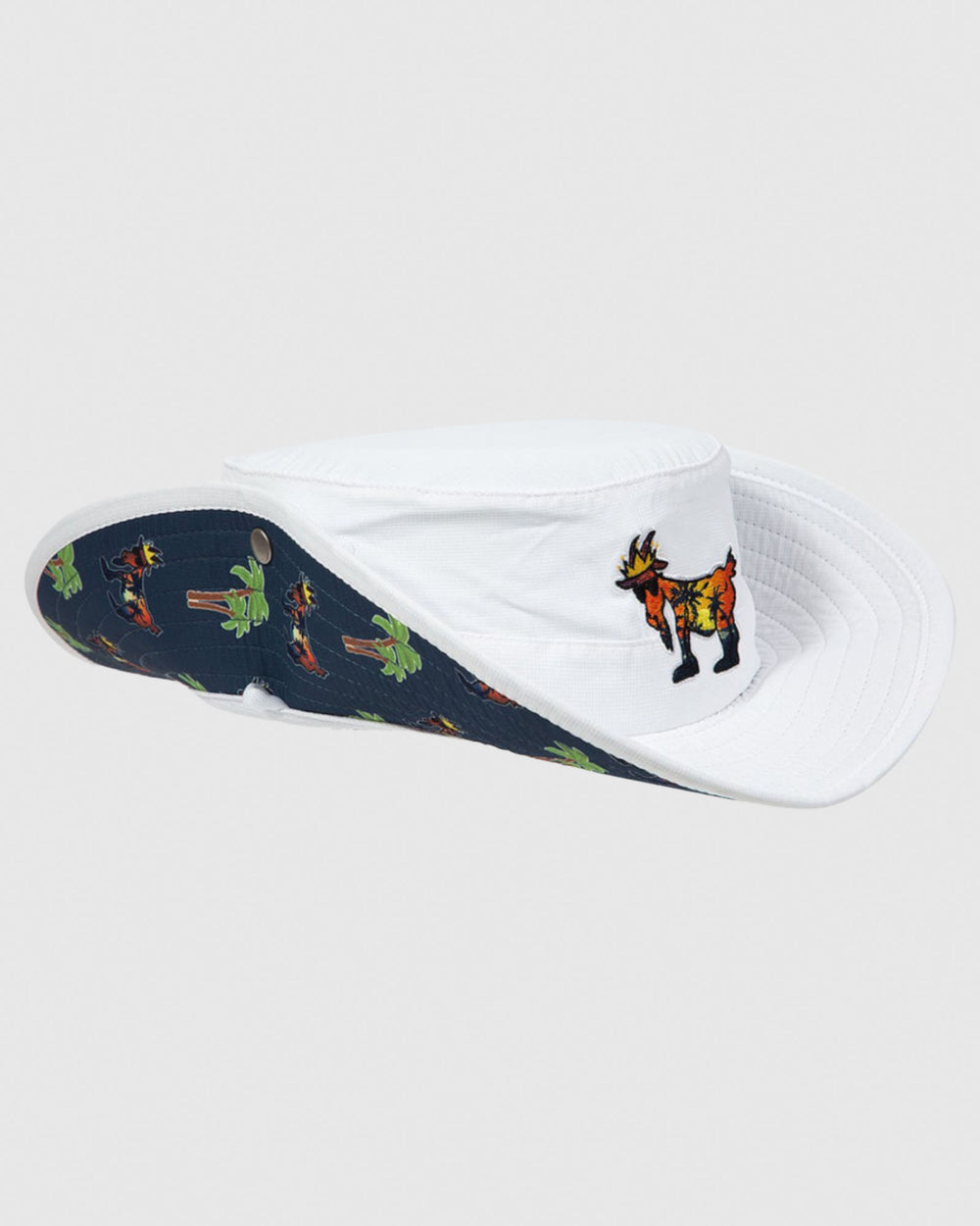 White Palm Tree Bucket Hat with flaps up