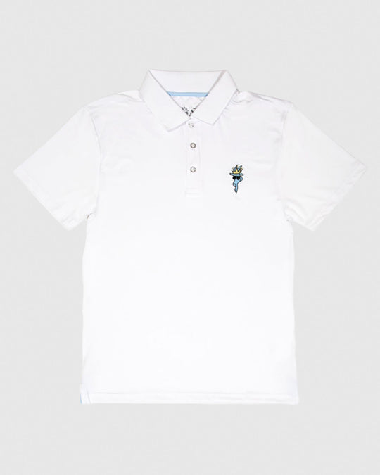 Front of white OG Athletic Polo#color_white