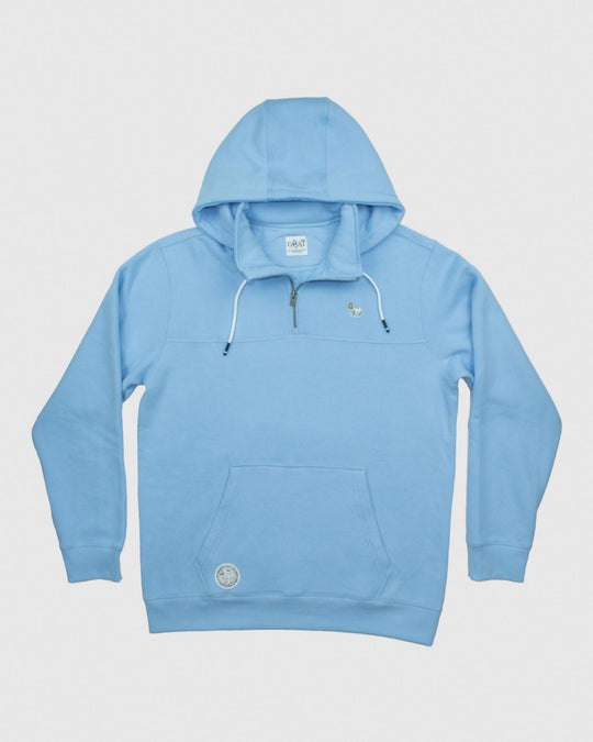 Front of carolina blue OG 1/4 Zip Hooded Sweatshirt#color_carolina-blue
