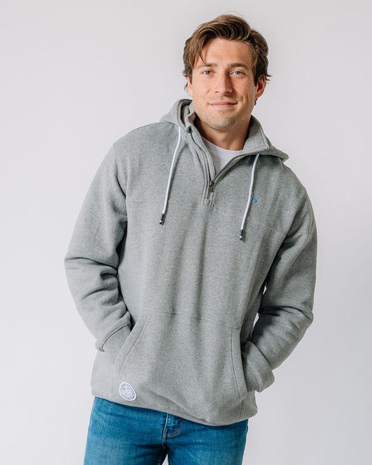 Model wearing gray OG 1/4 Zip Hooded Sweatshirt#color_gray