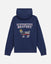 A navy blue pullover hoodie shown from the back, featuring a graphic of a goat wearing a US flag pattern and a small gold crown, with the text 'SUPPORTING BRAVERY' above it.