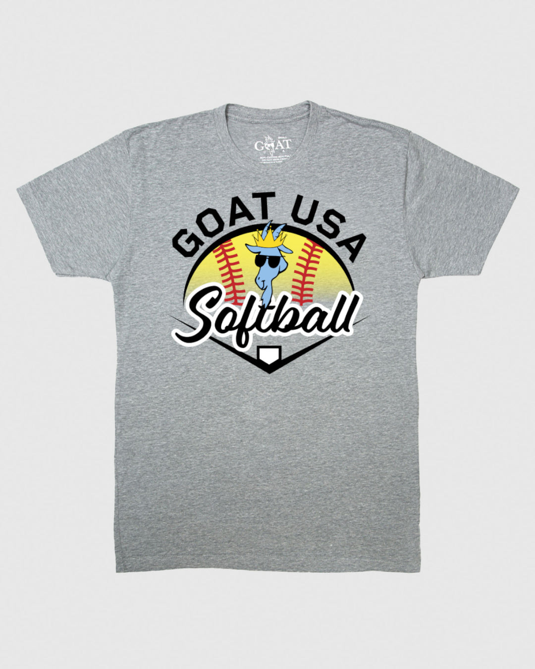 (Front)Gray t-shirt with GOAT USA Softball graphic