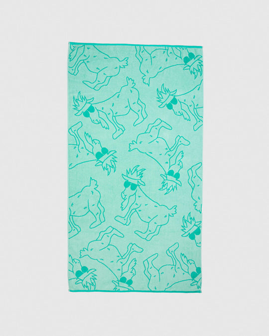 Mint beach towel with green goats#color_mint