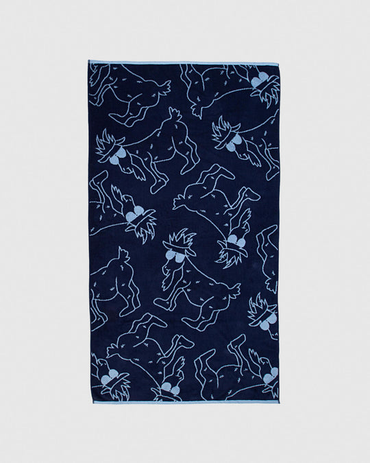 Navy beach towel with light-blue goats#color_navy