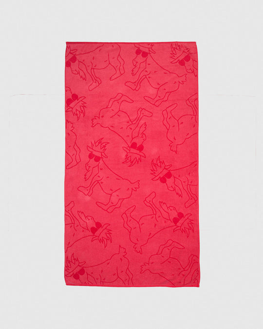 Salmon beach towel with red goats#color_salmon