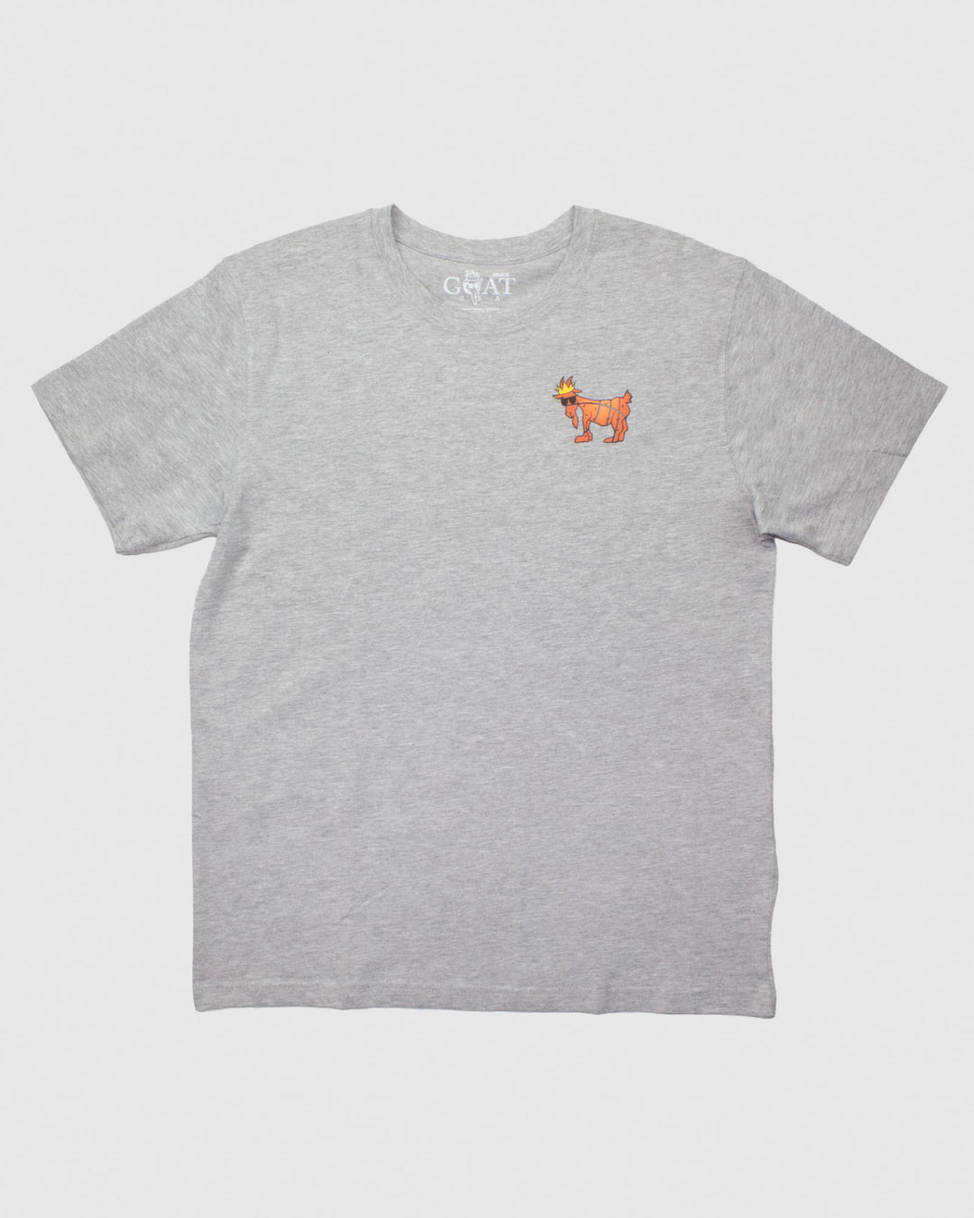 Front of gray t-shirt with left chest basketball goat graphic#color_gray
