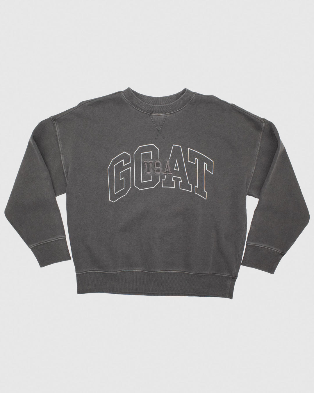 Pepper colored crewneck that reads "GOAT USA"#color_pepper